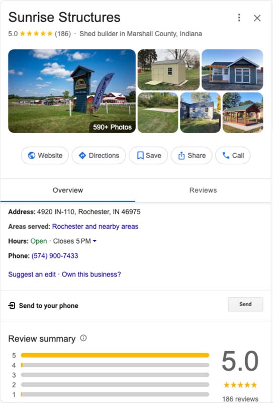 Example of an optimized Google Business Profile with strong photo and review activity.