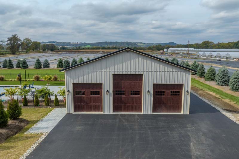 Drone image of completed pole barn garage courtesy of Extreme Pole Buildings.